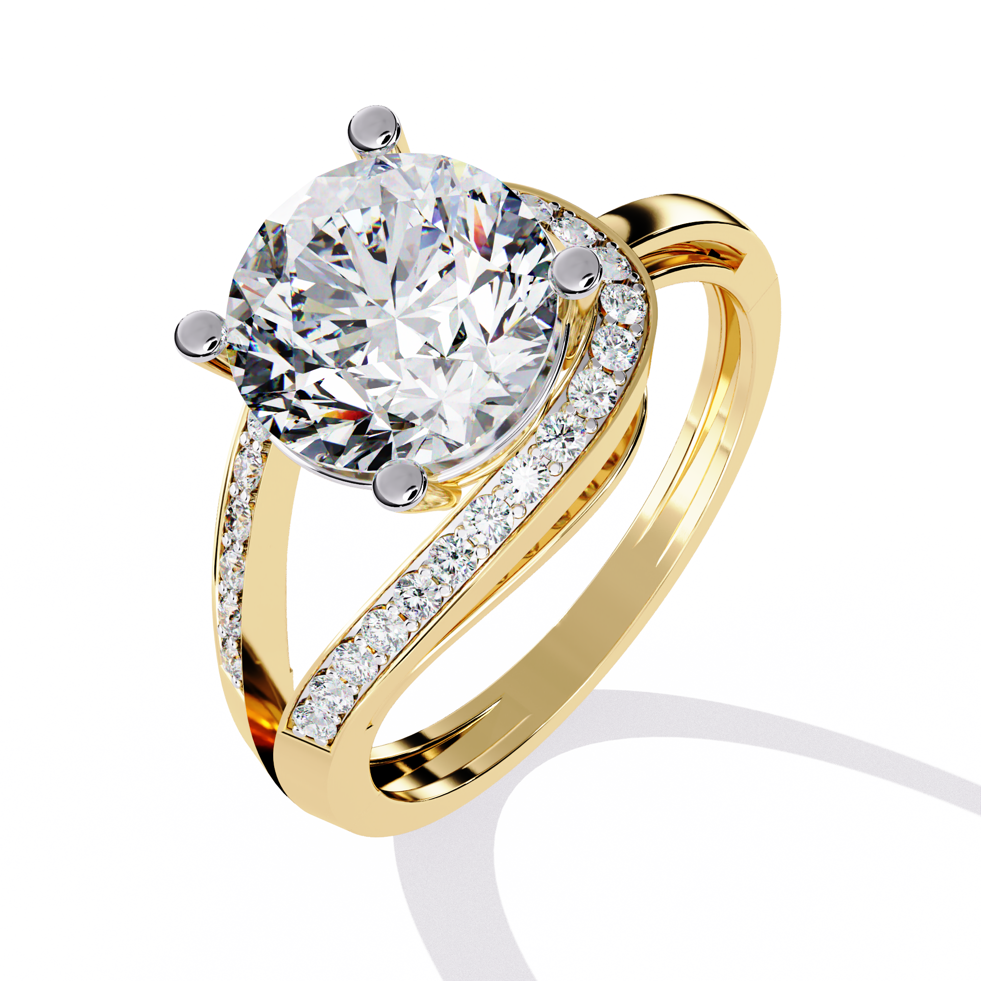 Solitairekart – 2.96 ct Lab Grown Halo Split Shank Ring – 14K Yellow Gold